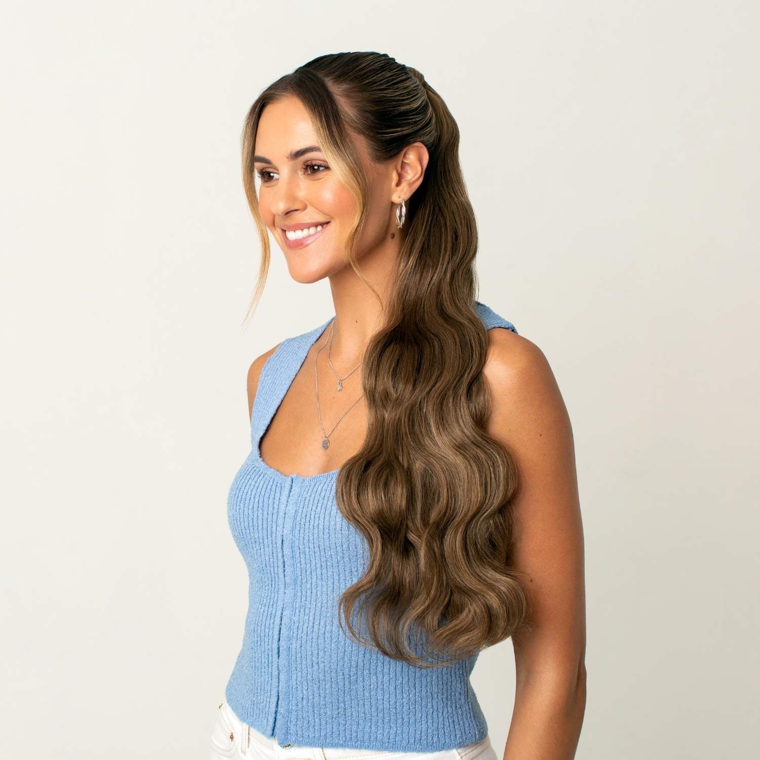 Ash Blonde Ponytail With Smooth Blowout Ash Blonde Ponytail With Smooth Blowout — Ponytail with Bangs