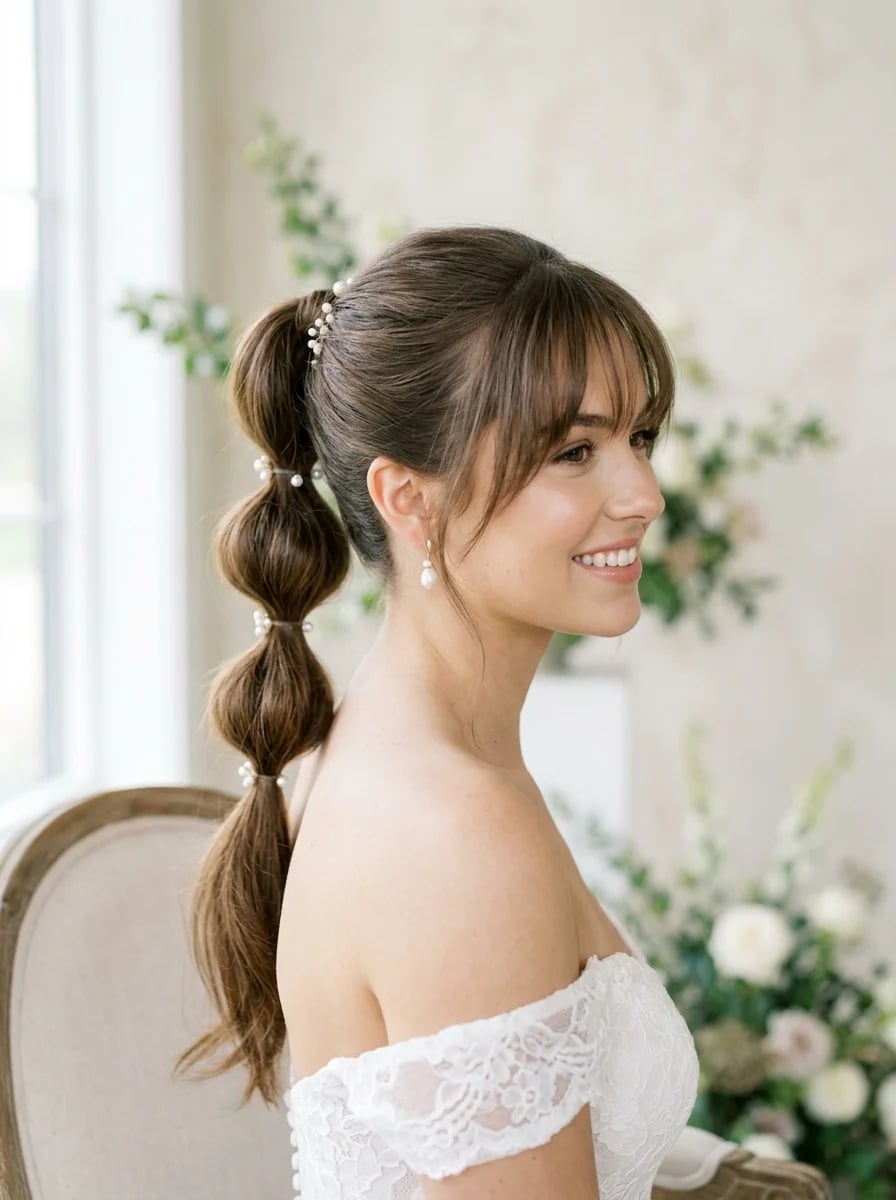 High Bubble Ponytail With Mid-Back Length High Bubble Ponytail With Mid-Back Length — Ponytail with Bangs