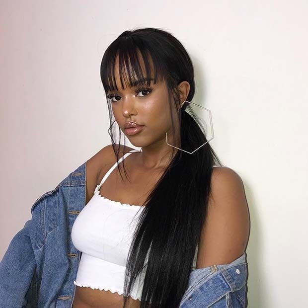 Sleek High Ponytail With Wispy Bangs Sleek High Ponytail With Wispy Bangs — Ponytail with Bangs