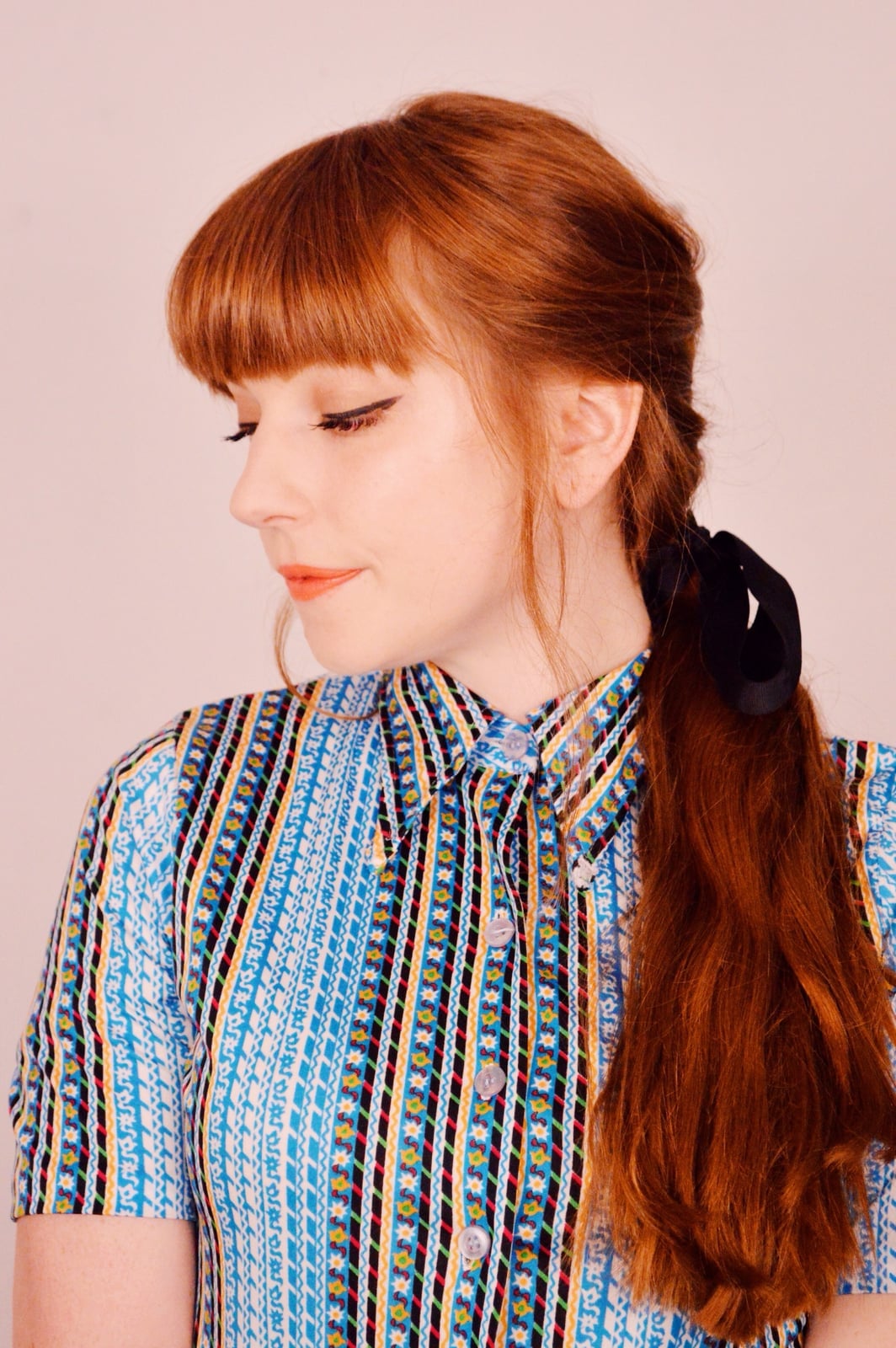 Low Ponytail With Blunt Bangs Low Ponytail With Blunt Bangs — Ponytail with Bangs