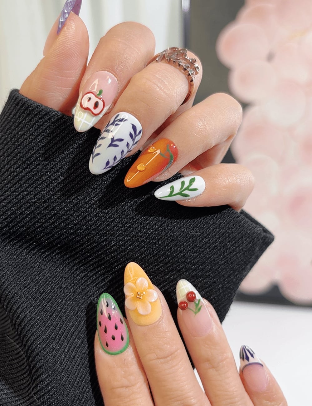 Medium Almond Fruit Nature Designs Nails Medium Almond Fruit Nature Designs Nails — Press On Nails