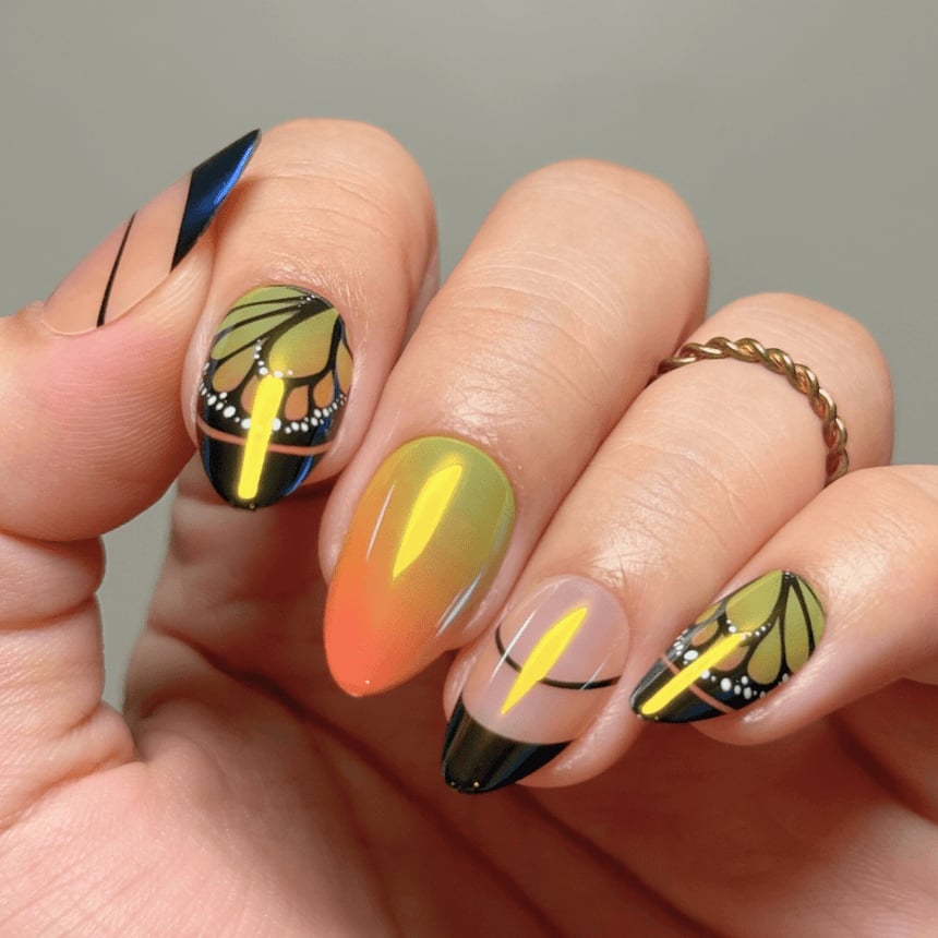 Gradient Butterfly Wing Long Almond Nails Gradient Butterfly Wing Long Almond Nails — Press On Nails