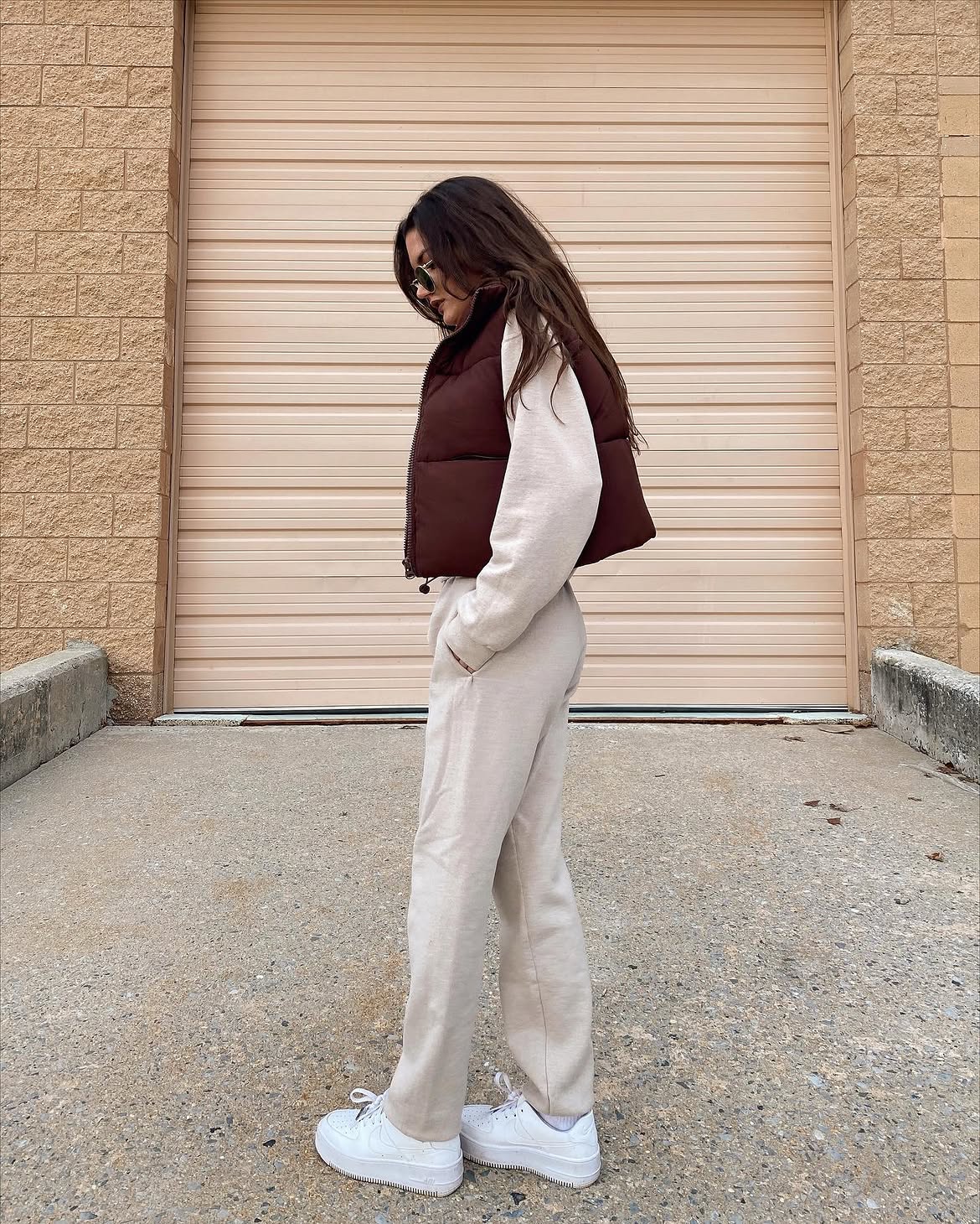 Puffer Vest With Joggers And Sneakers