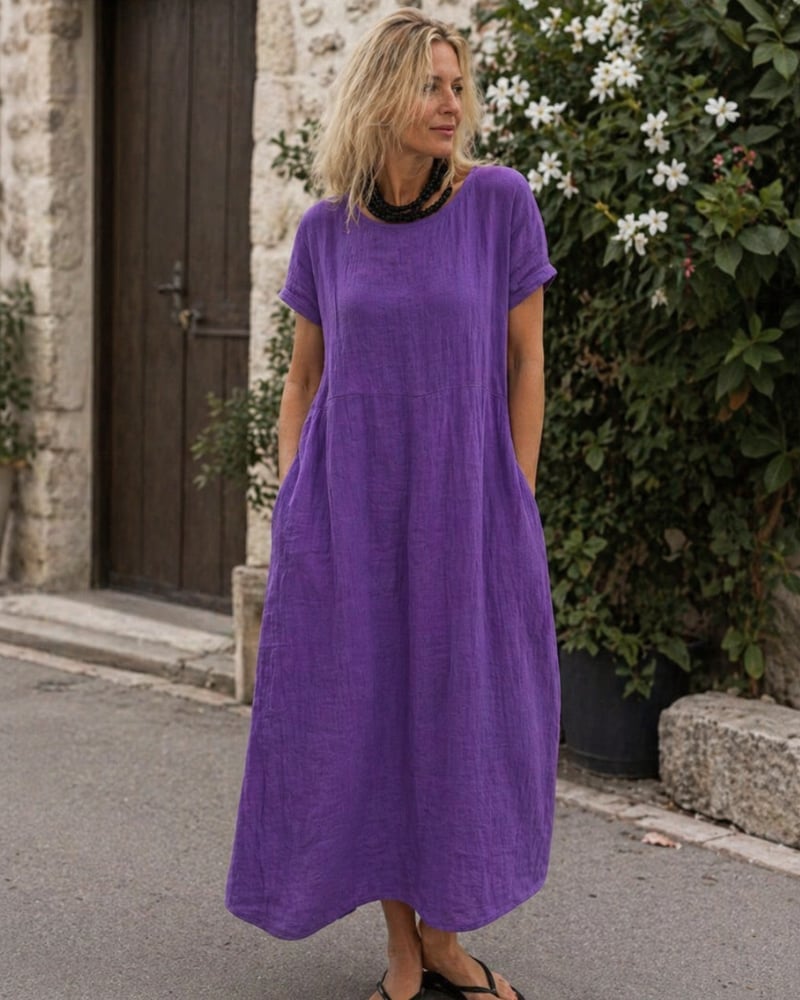 Loose A-line Purple Linen-Blend Midi Dress Loose A-line Purple Linen-Blend Midi Dress — Purple Dress