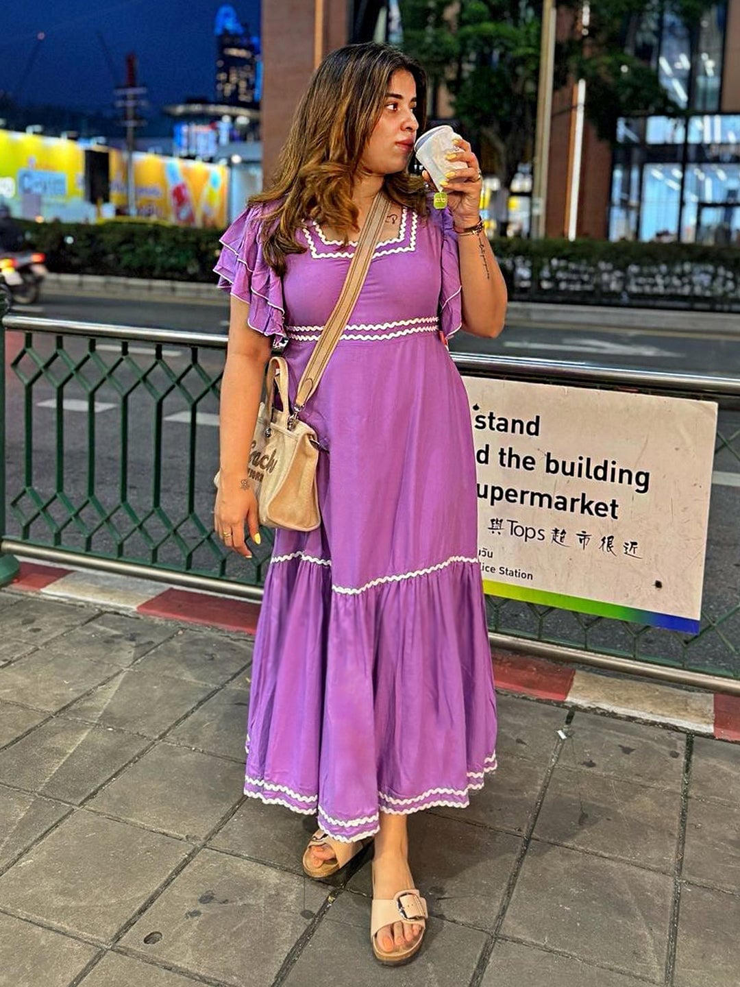 Lavender Tiered Dress with Square Neckline Lavender Tiered Dress with Square Neckline — Purple Dress