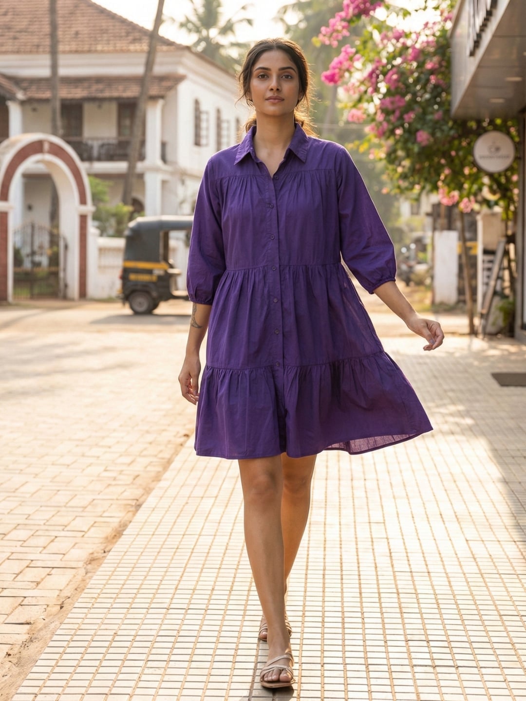 Purple Tiered Shirt Dress for Casual Days Purple Tiered Shirt Dress for Casual Days — Purple Dress