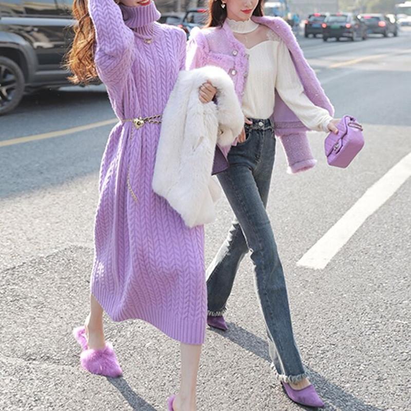 Lavender Cable Knit Midi Dress for Cozy Chic Lavender Cable Knit Midi Dress for Cozy Chic — Purple Dress