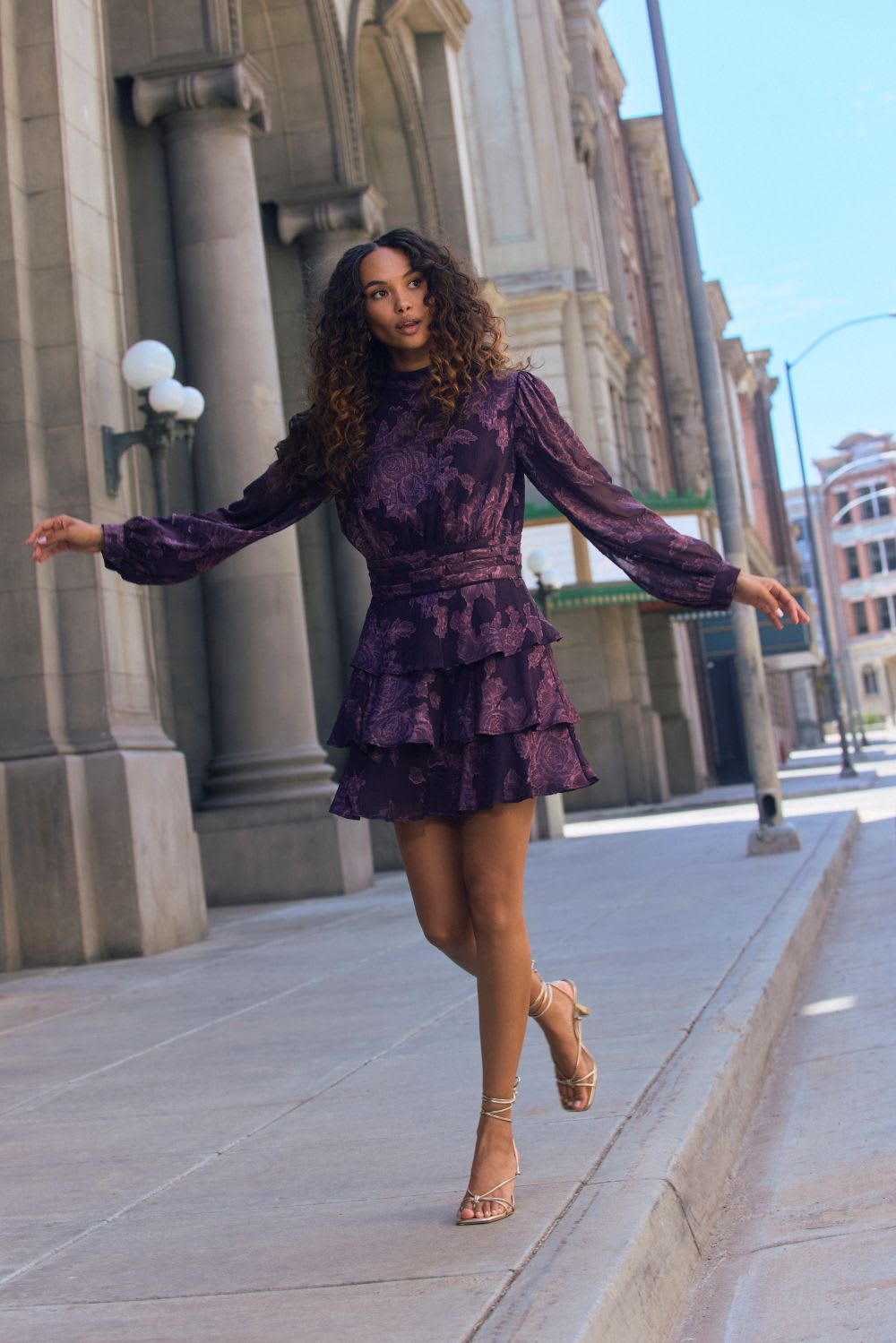 Purple and Black Patterned Chiffon Mini Dress Purple and Black Patterned Chiffon Mini Dress — Purple Dress