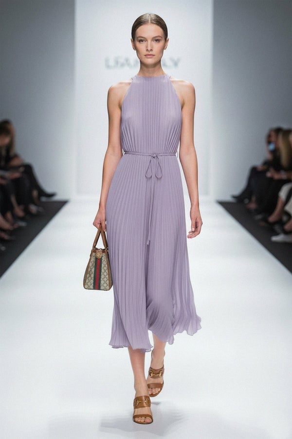 Lilac Pleated Chiffon Halter Midi Dress Lilac Pleated Chiffon Halter Midi Dress — Purple Dress