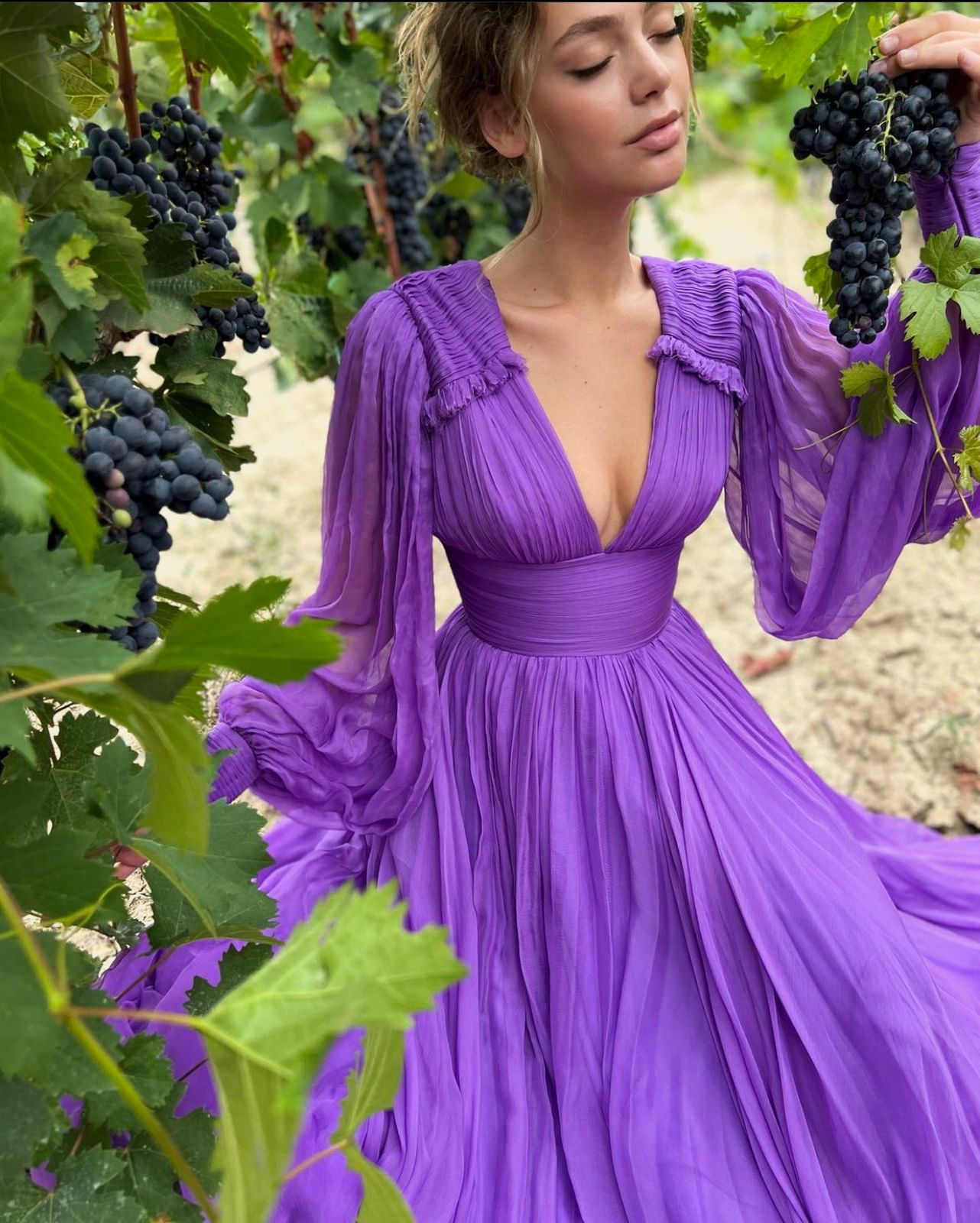 Bright Purple Chiffon Maxi Dress with Puffed Sleeves Bright Purple Chiffon Maxi Dress with Puffed Sleeves — Purple Dress