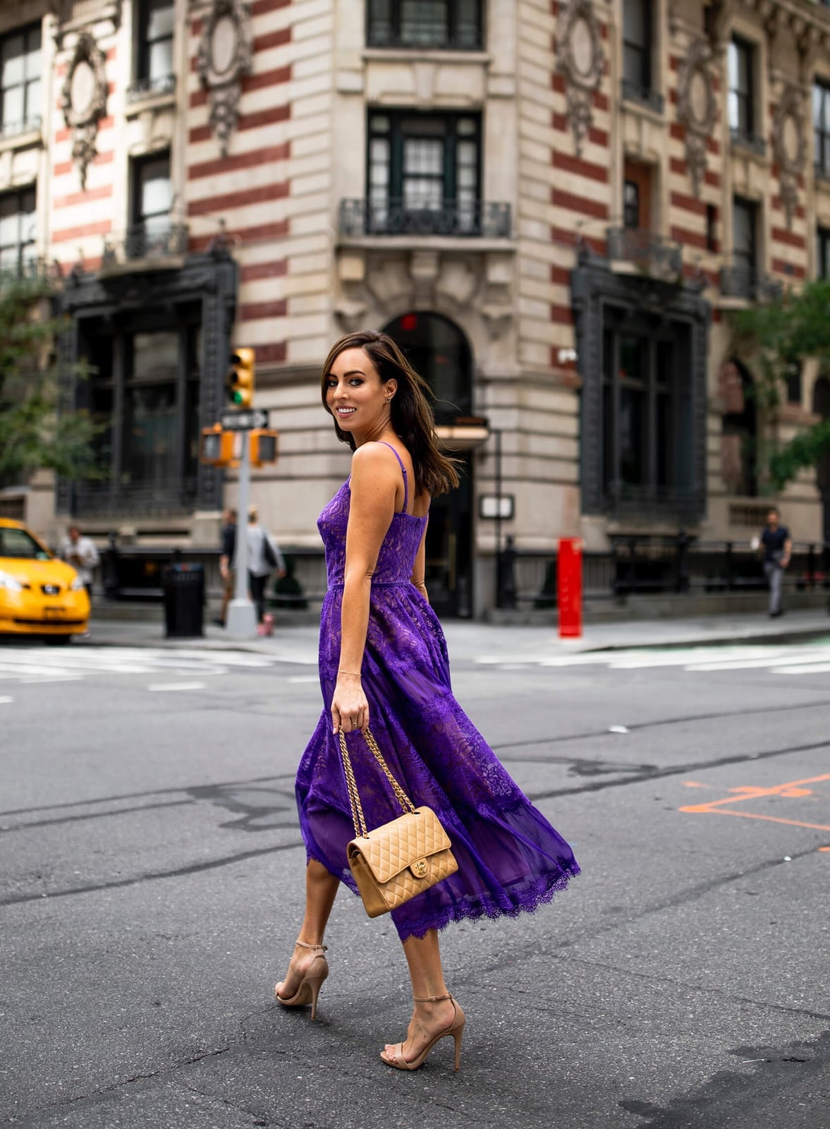 Vibrant Purple Lace Midi Dress for Street Style Vibrant Purple Lace Midi Dress for Street Style — Purple Dress
