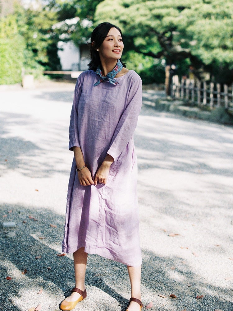 Light Lavender Linen Dress for Casual Wear Purple Dress