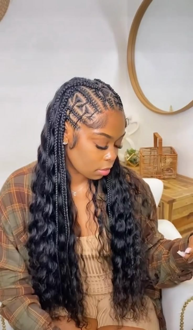 Black Cornrows With Loose Wavy Hair Black Cornrows With Loose Wavy Hair — Quick Braids Hairstyle
