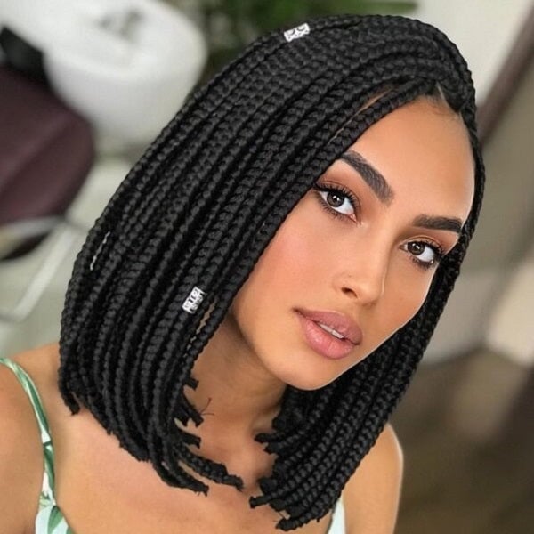 Black Braided Bob With Decorative Beads Black Braided Bob With Decorative Beads — Quick Braids Hairstyle