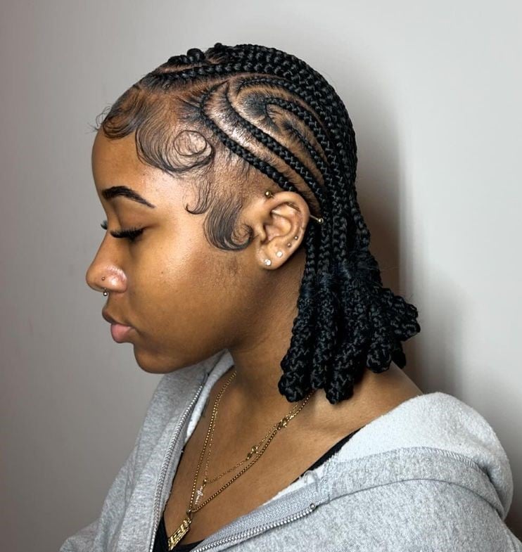 Short Black Cornrow Braids With Geometric Pattern Short Black Cornrow Braids With Geometric Pattern — Quick Braids Hairstyle