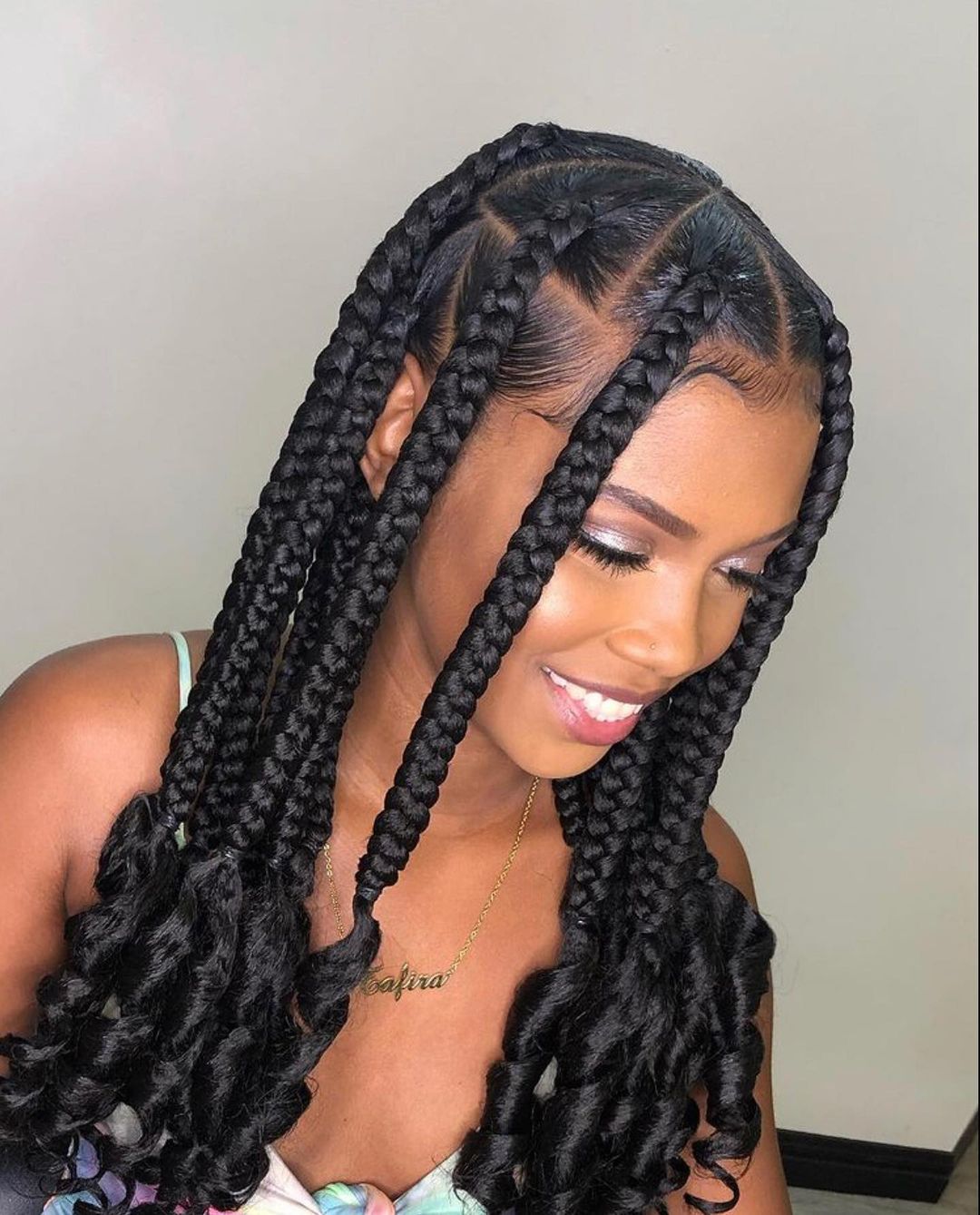 Jumbo Box Braids With Loose Curly Ends Jumbo Box Braids With Loose Curly Ends — Quick Braids Hairstyle