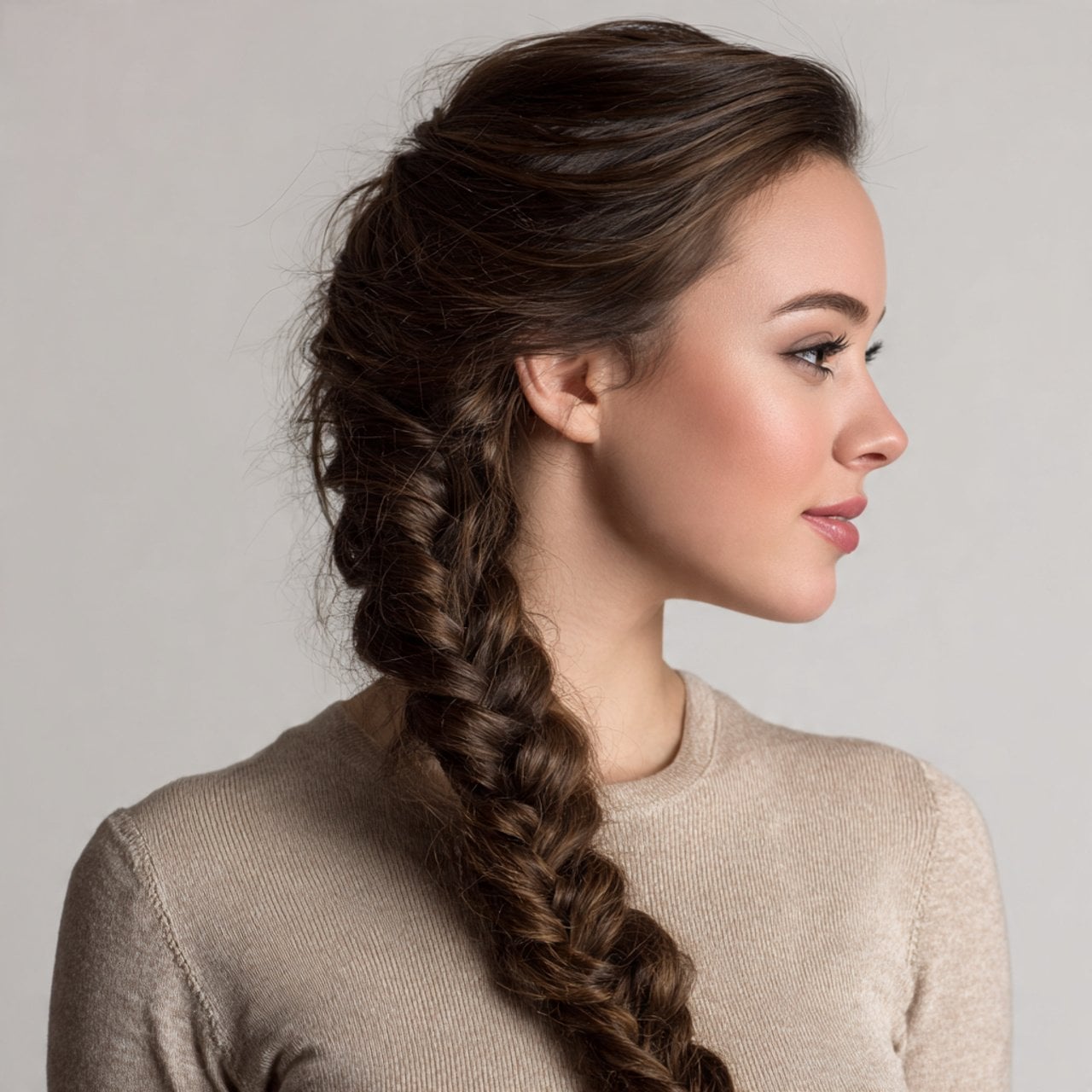 Dark Brown Fishtail Braid With Side Part Dark Brown Fishtail Braid With Side Part — Quick Braids Hairstyle