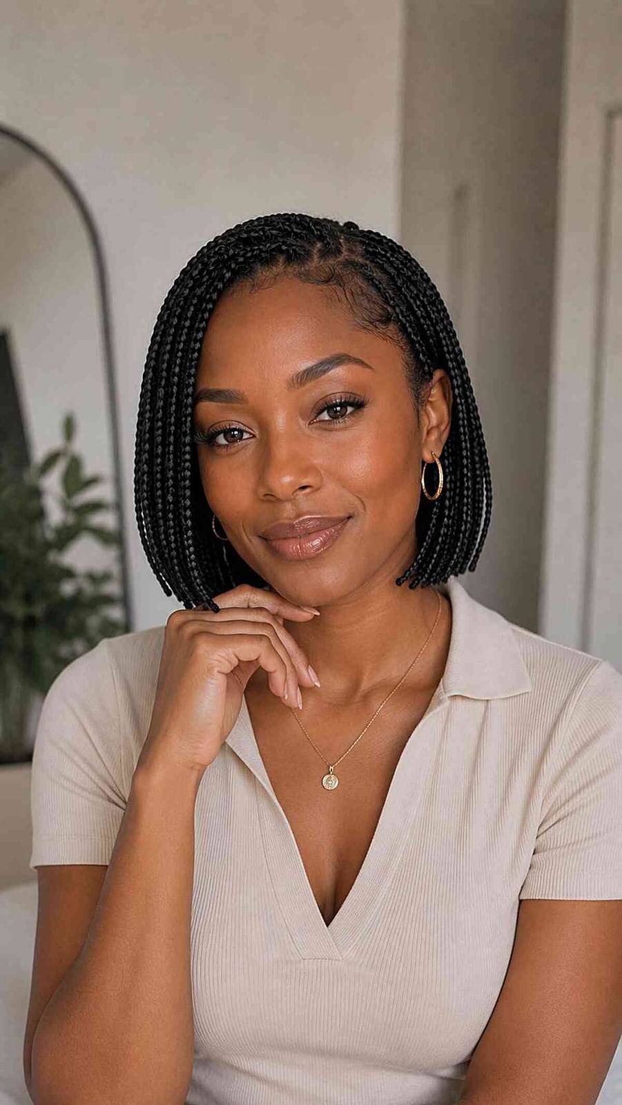 Chin Length Black Box Braid Bob With Side Swept Bangs Chin Length Black Box Braid Bob With Side Swept Bangs — Quick Braids Hairstyle