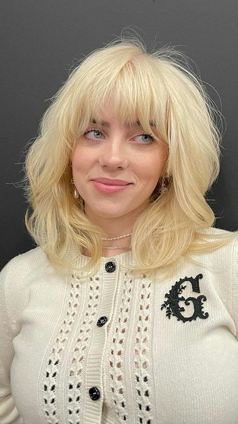 Ash Blonde Layered Shag With Full Bangs Ash Blonde Layered Shag With Full Bangs — Rachel Haircuts