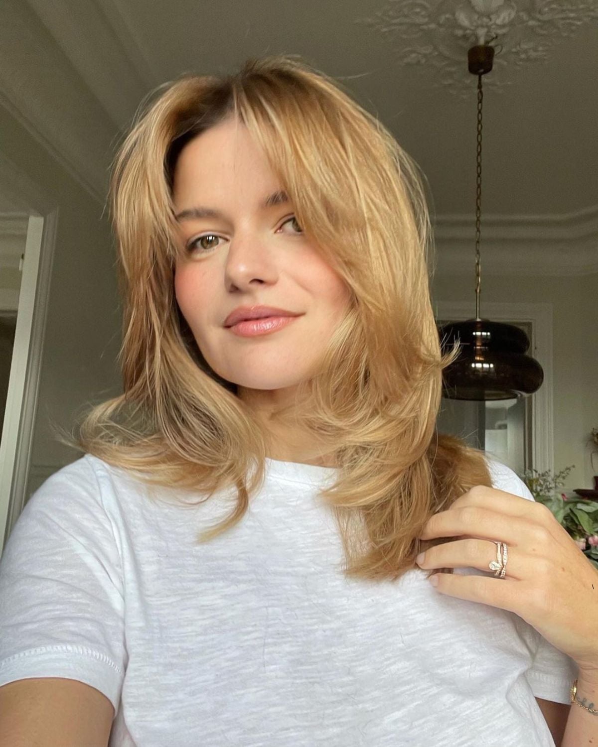 Honey Blonde Shag With Soft Curtain Bangs Honey Blonde Shag With Soft Curtain Bangs — Rachel Haircuts