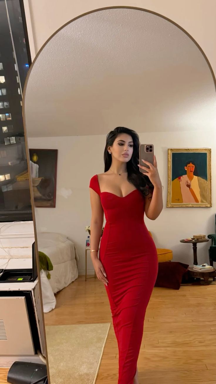 Red Cap Sleeve Bodycon Dress With Ruching Red Cap Sleeve Bodycon Dress With Ruching — Red Dresses