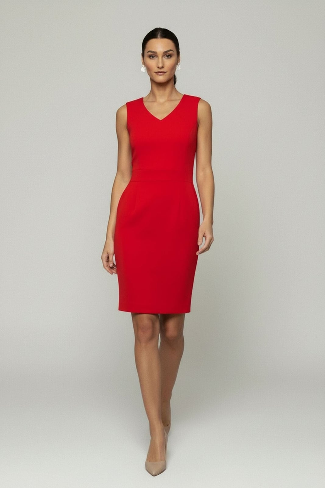 Red Fitted Sheath Dress With V-Neckline Red Fitted Sheath Dress With V-Neckline — Red Dresses