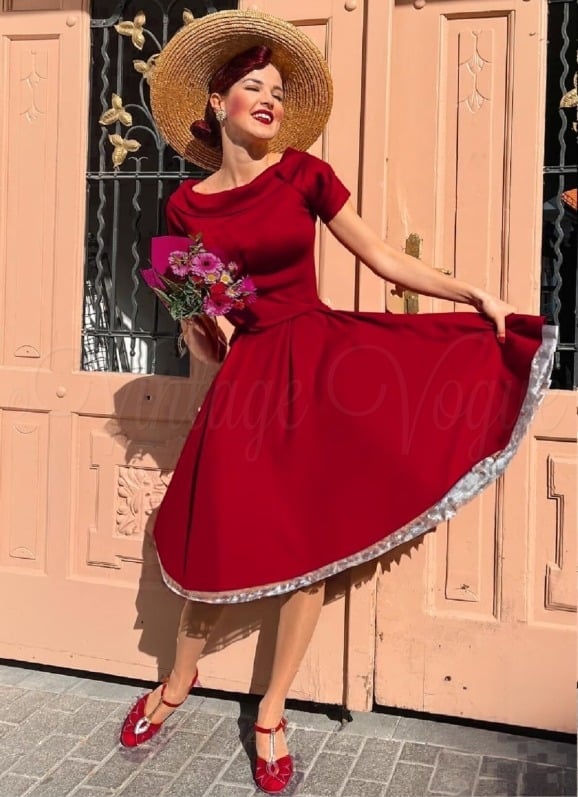 Deep Red Fit and Flare Dress With Circle Skirt Deep Red Fit and Flare Dress With Circle Skirt — Red Dresses