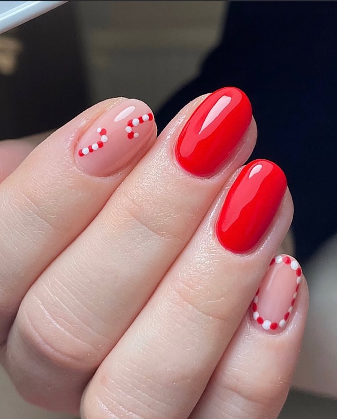 Red & Pink Candy Cane French Tip Nails