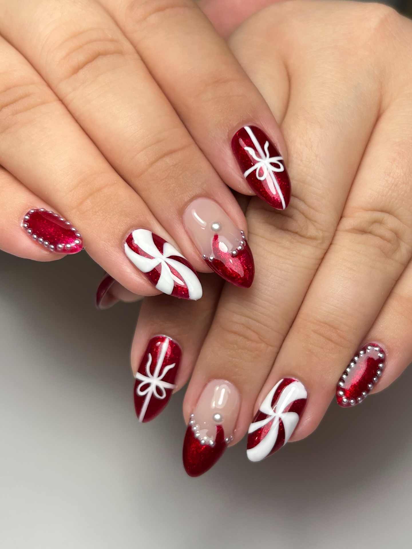 Red & White Candy Cane French Gift Nails