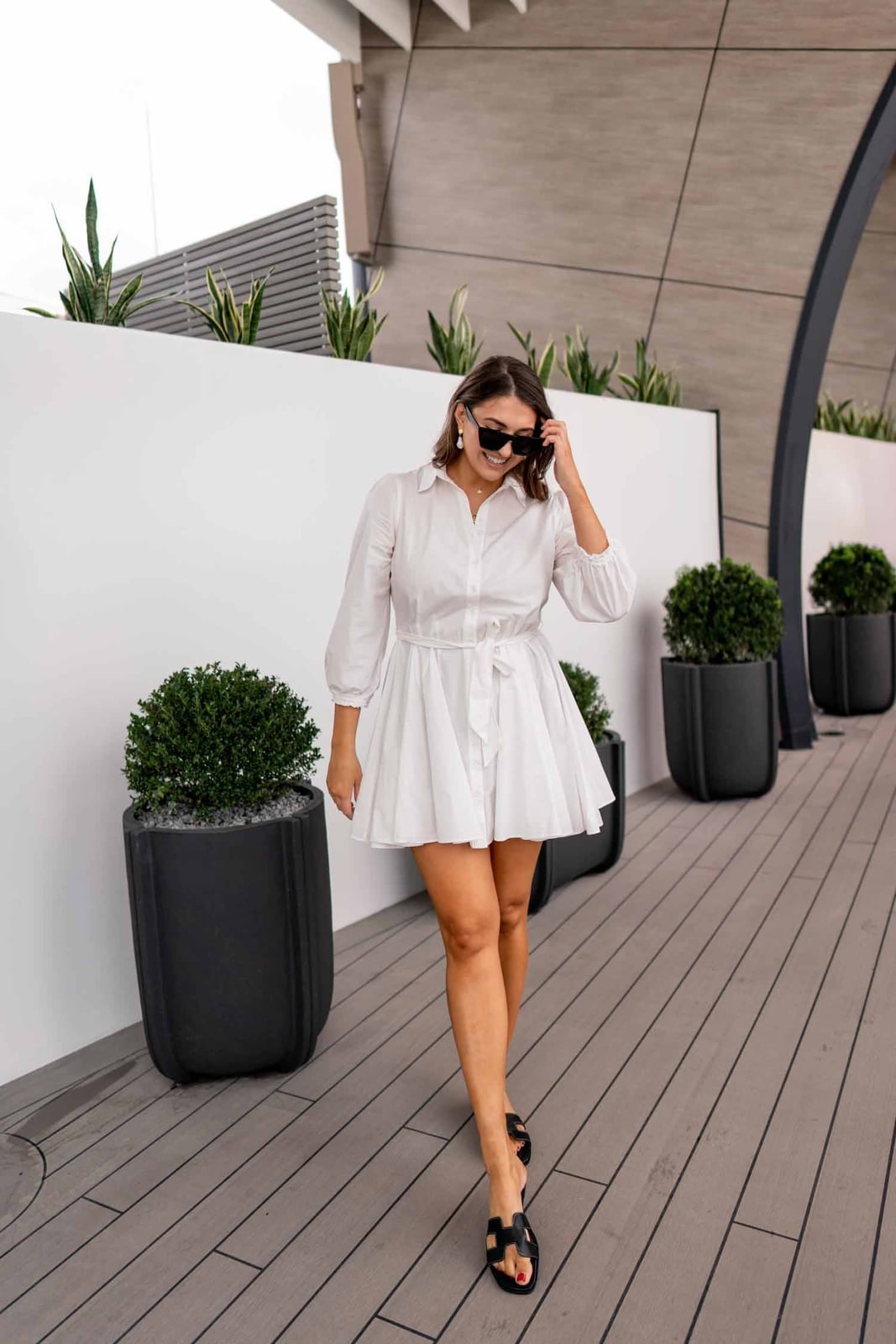 White belted shirt dress for a summer day White belted shirt dress for a summer day — Restaurant Outfit