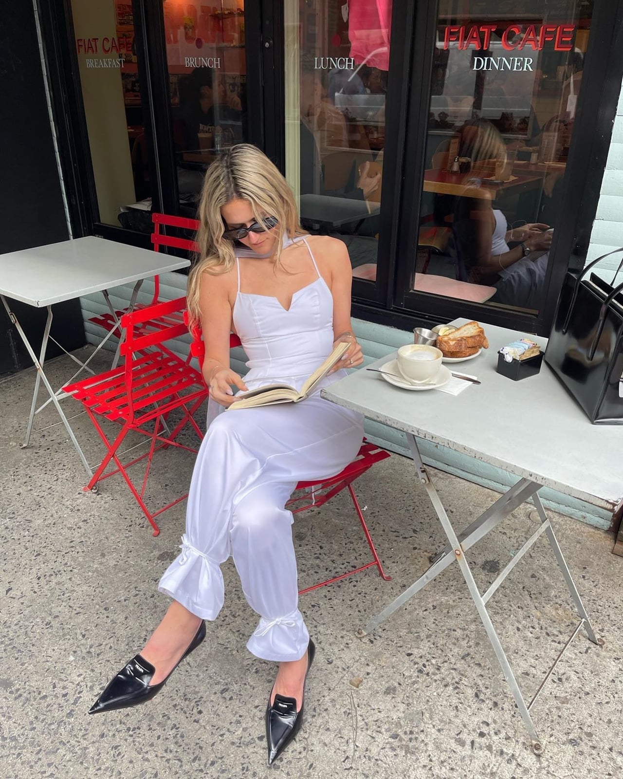 White slip dress with black loafers White slip dress with black loafers — Restaurant Outfit