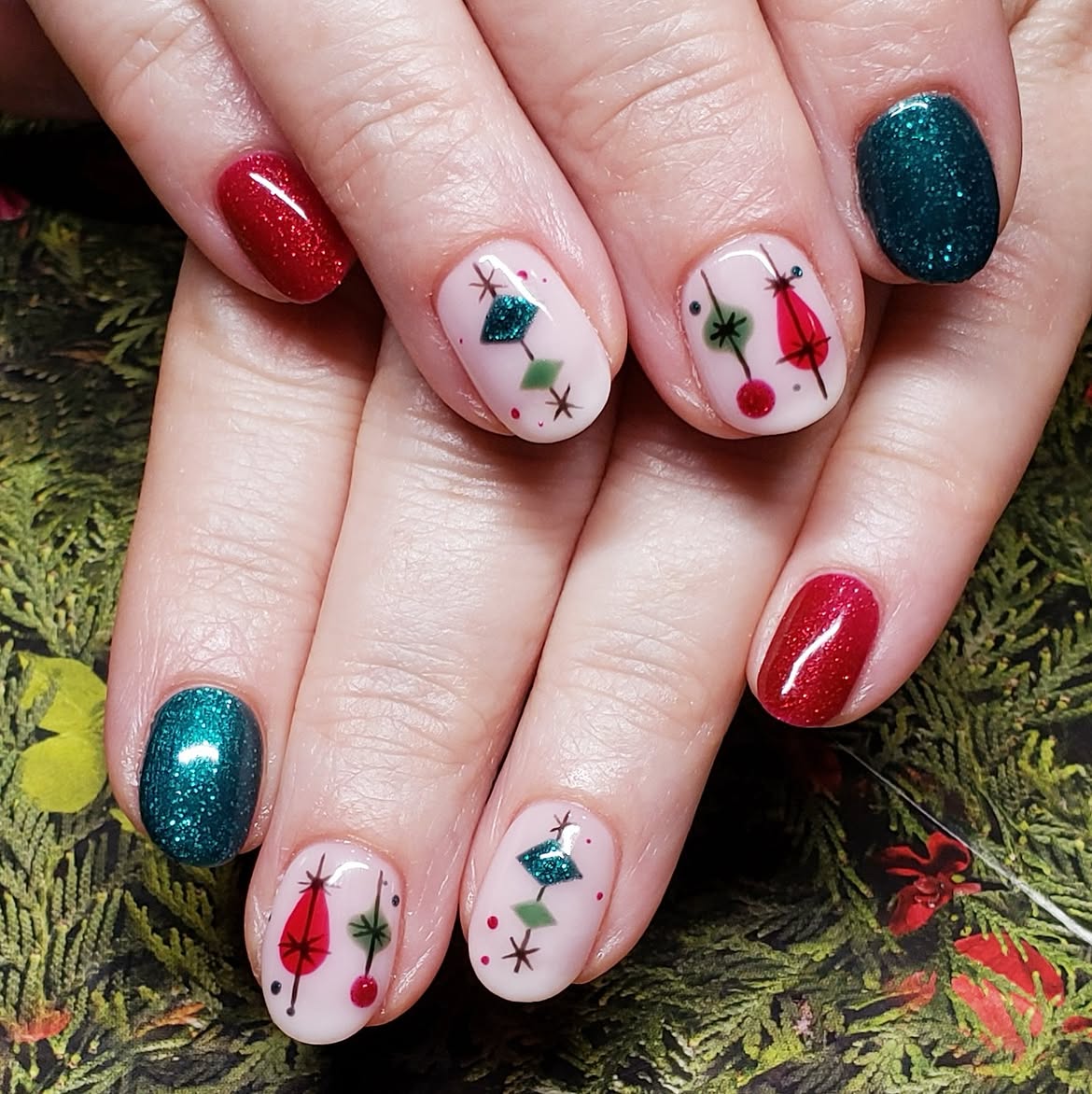 Retro Mid Century Christmas Bulb Nail Art