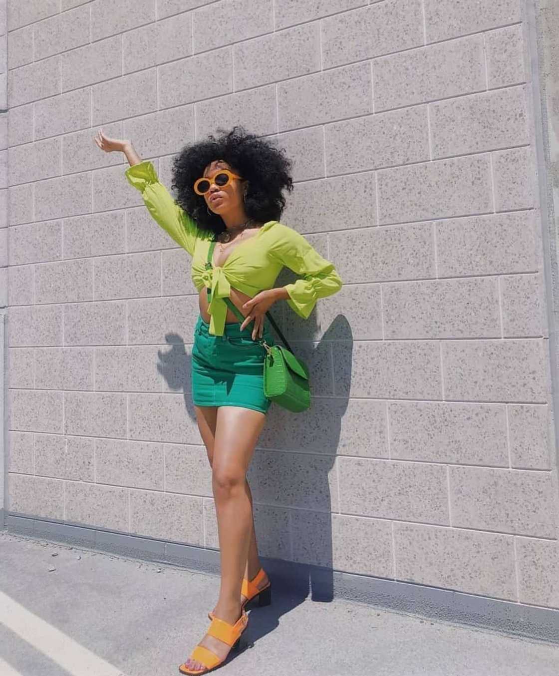 Lime Green Tie-Front Top With Mini Skirt Lime Green Tie-Front Top With Mini Skirt — Retro Outfits
