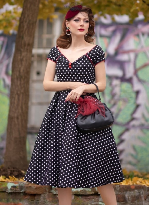 Black Polka Dot Fit And Flare Dress Black Polka Dot Fit And Flare Dress — Retro Outfits