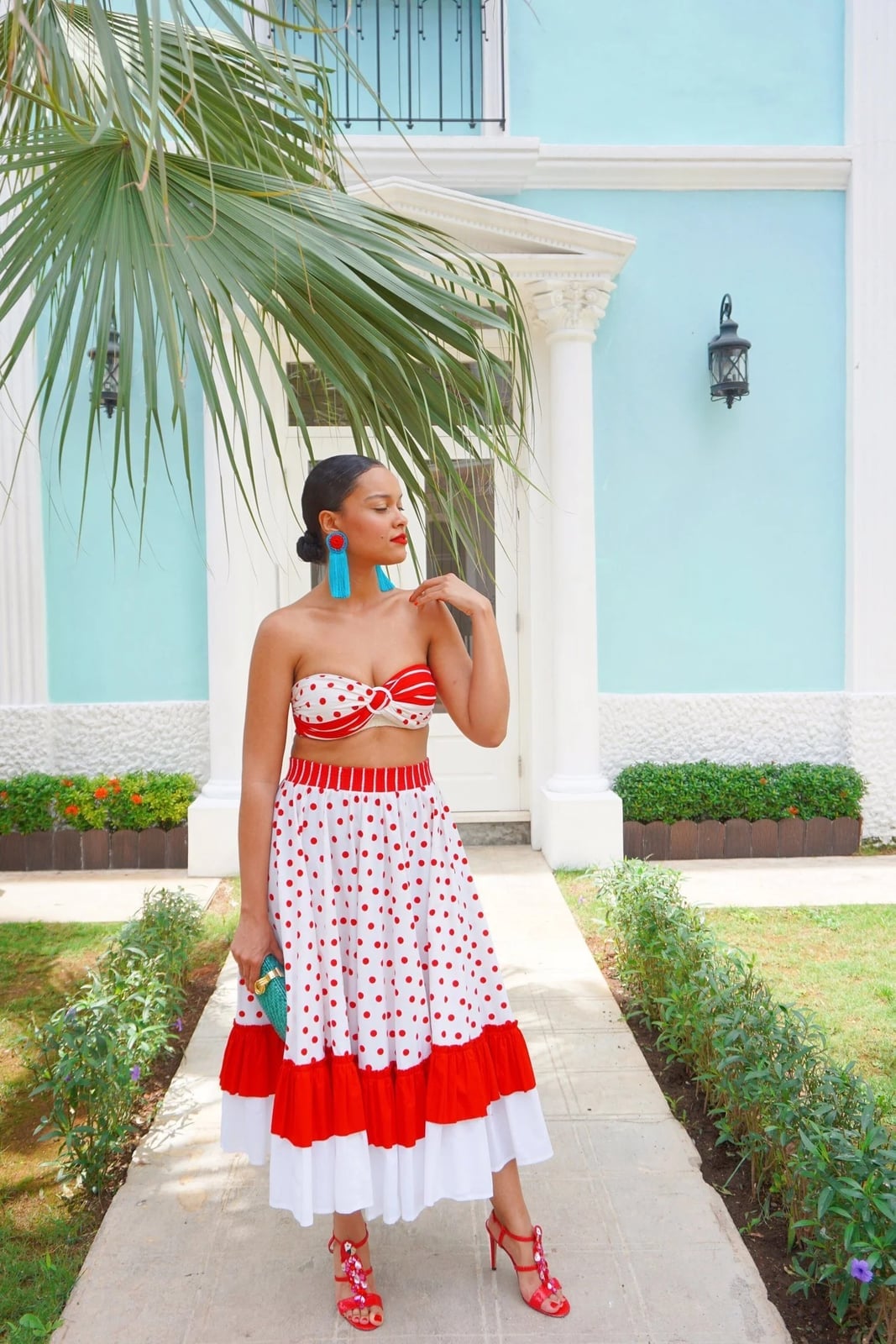 Polka Dot Bikini Top With Tiered Midi Skirt Polka Dot Bikini Top With Tiered Midi Skirt — Retro Outfits