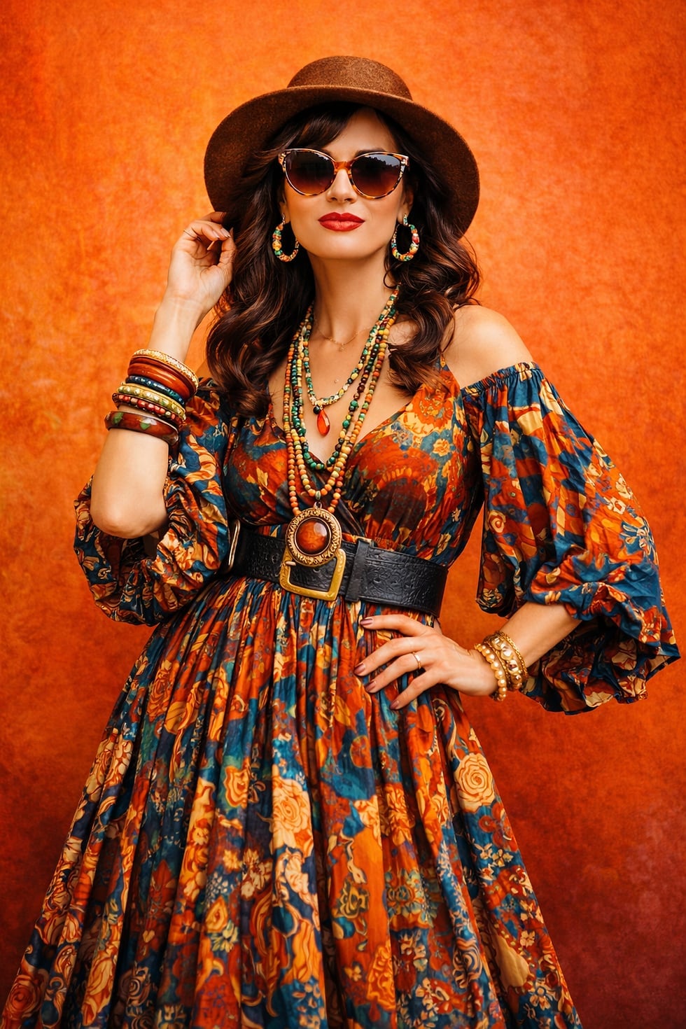 Black Floral Print Midi Dress With Cardigan Black Floral Print Midi Dress With Cardigan — Retro Outfits