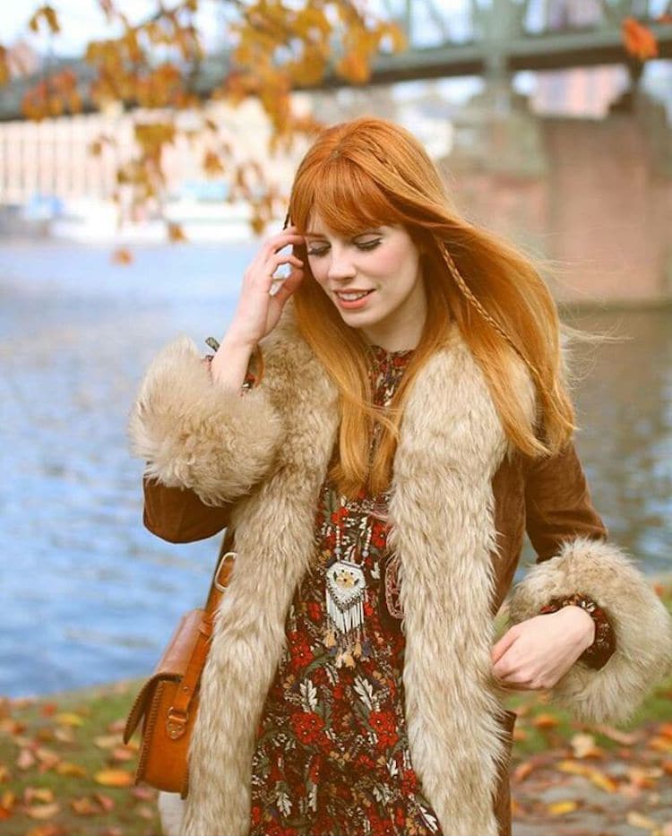 Bohemian Dress With Fur-Trimmed Coat Bohemian Dress With Fur-Trimmed Coat — Retro Outfits