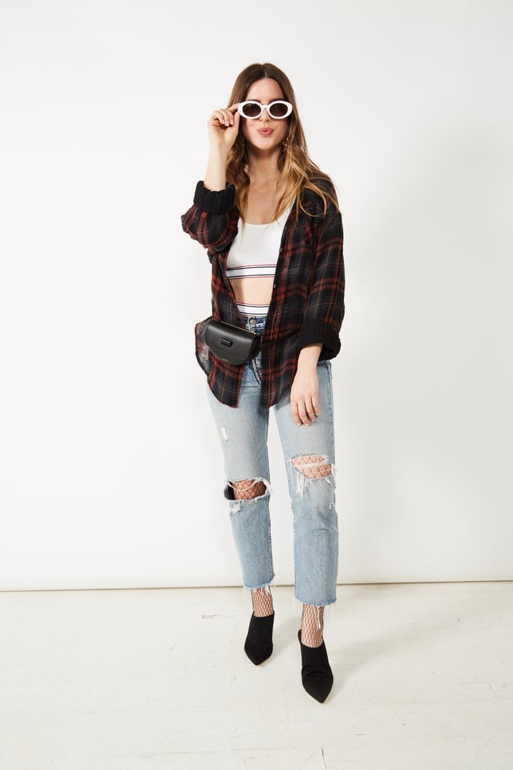 Flannel Shirt Over Bralette With Ripped Jeans Flannel Shirt Over Bralette With Ripped Jeans — Retro Outfits