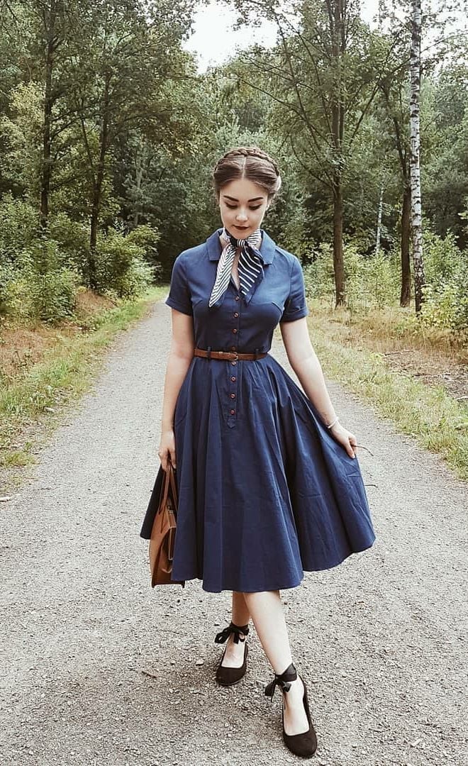 Dark blue fit and flare midi dress Dark blue fit and flare midi dress — Retro Style