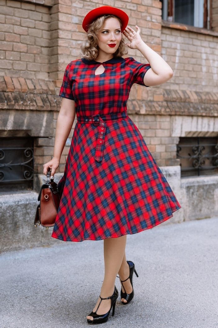 Red plaid swing dress with t-strap heels Red plaid swing dress with t-strap heels — Retro Style