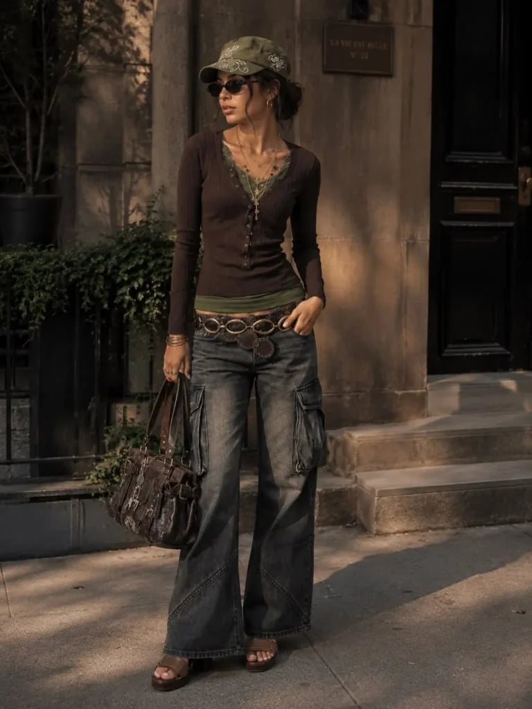 Distressed cargo jeans and henley Distressed cargo jeans and henley — Retro Style