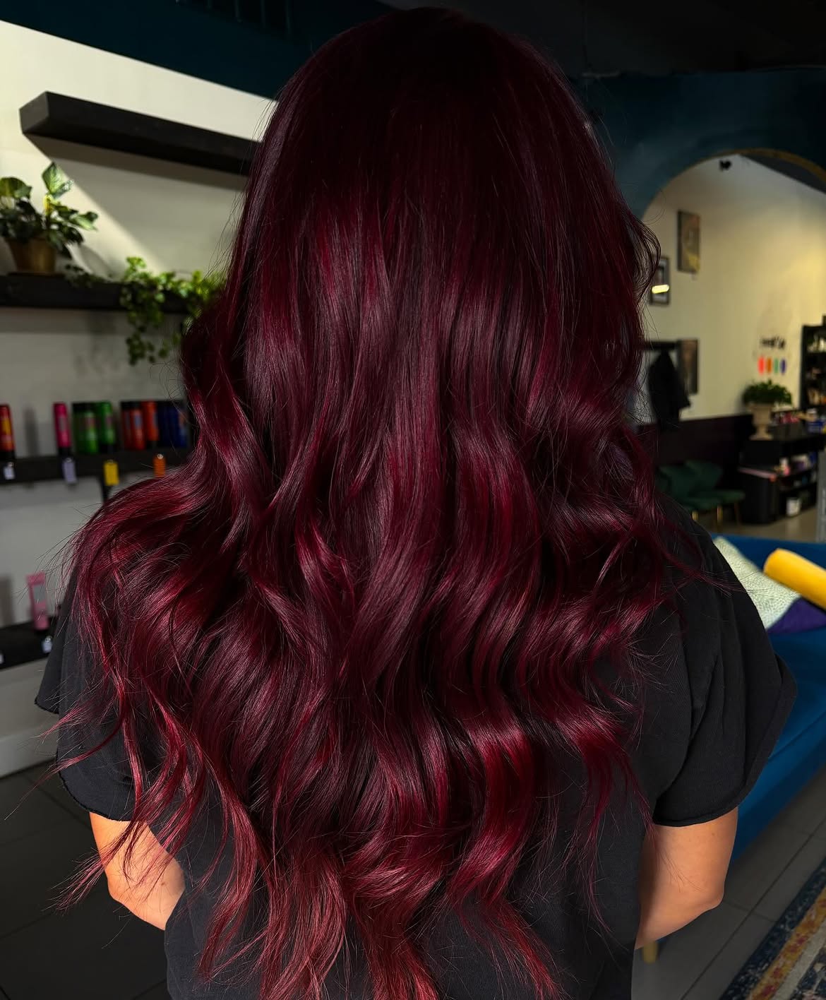 Rich Burgundy Red Long Layered Waves