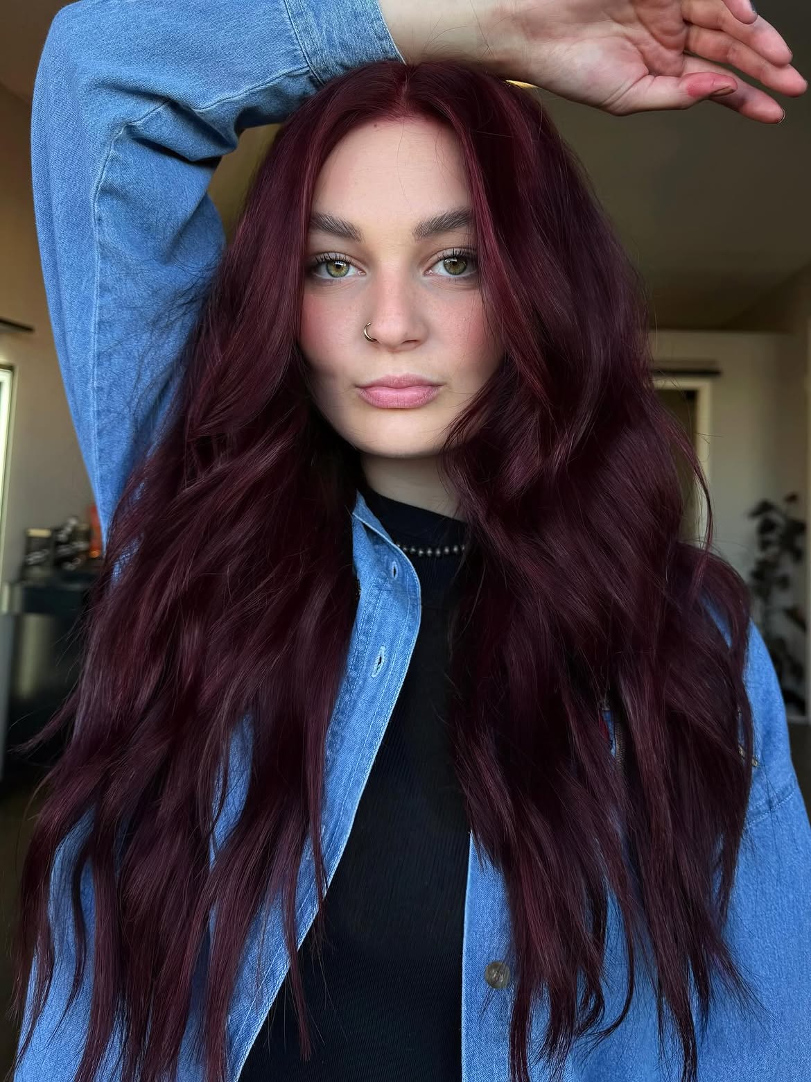 Rich Burgundy Red Long Layered Waves