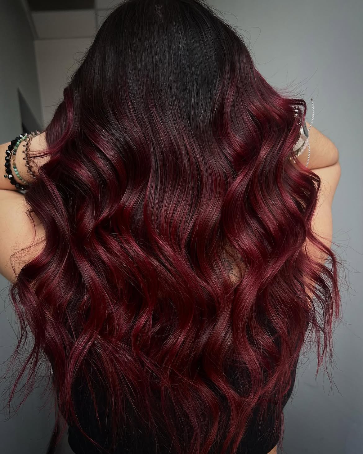 Rich Burgundy Red Ombre Waves For Long Hair