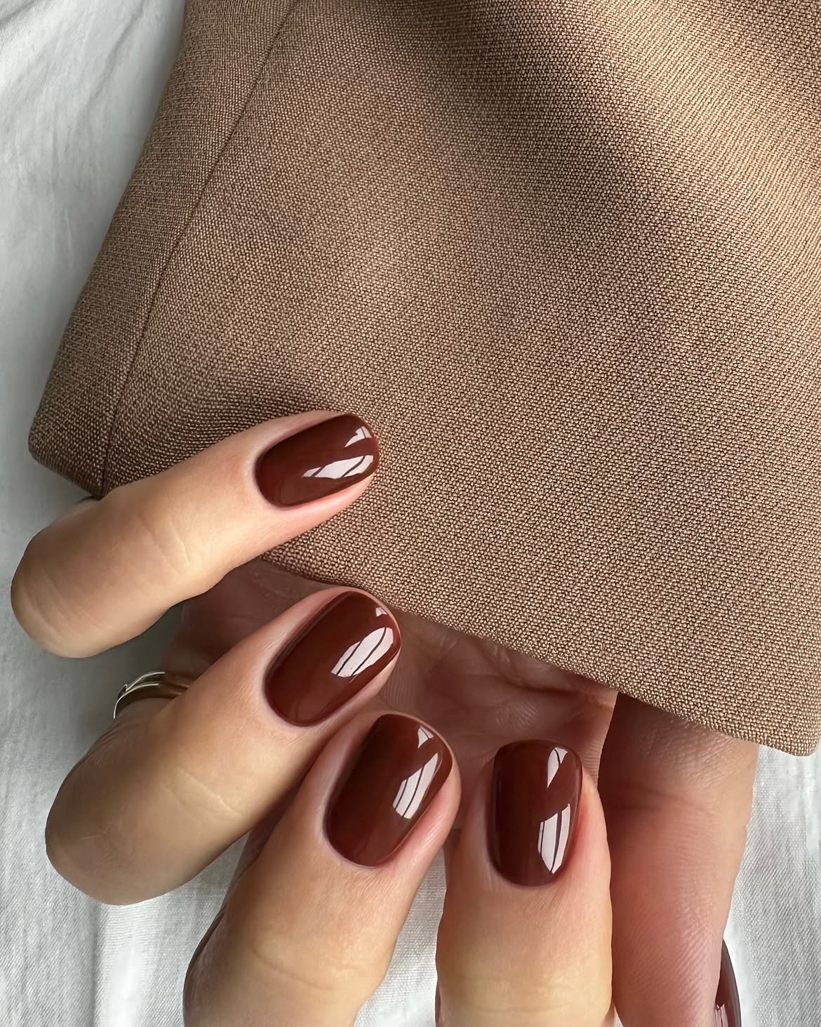 Rich Chocolate Cream Glossy Nails