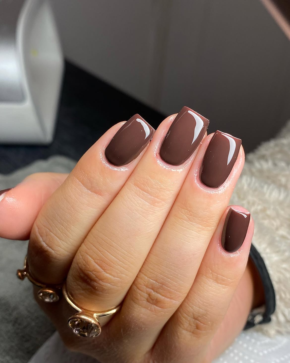 Rich Chocolate Creamy Glossy Square Nails