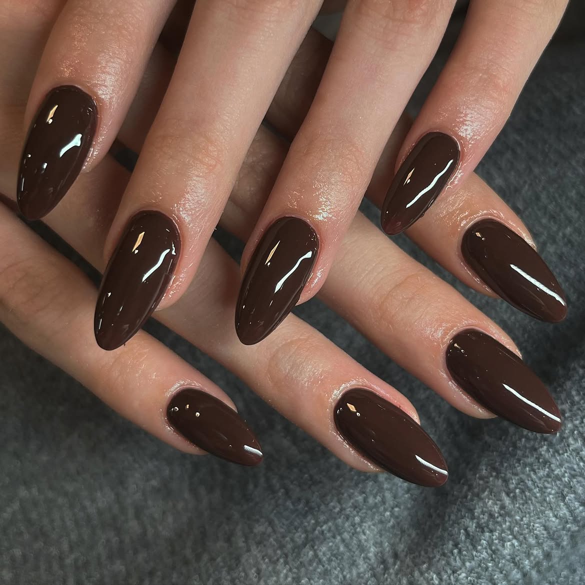 Rich Chocolate Glossy Almond Nails