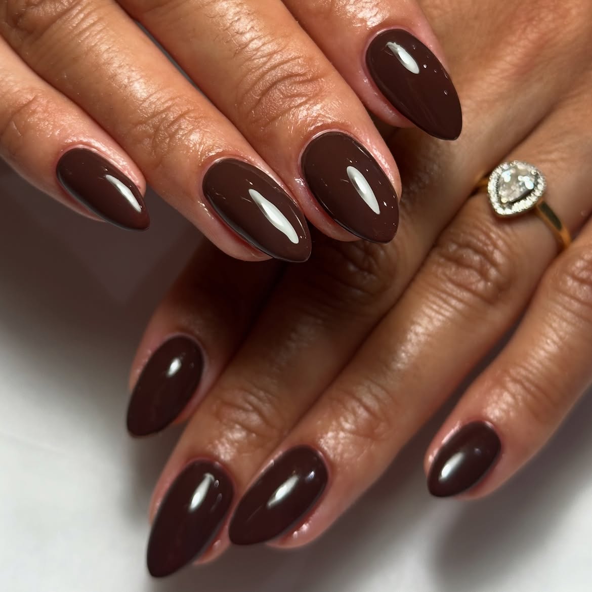 Rich Chocolate Oval Glossy Nails
