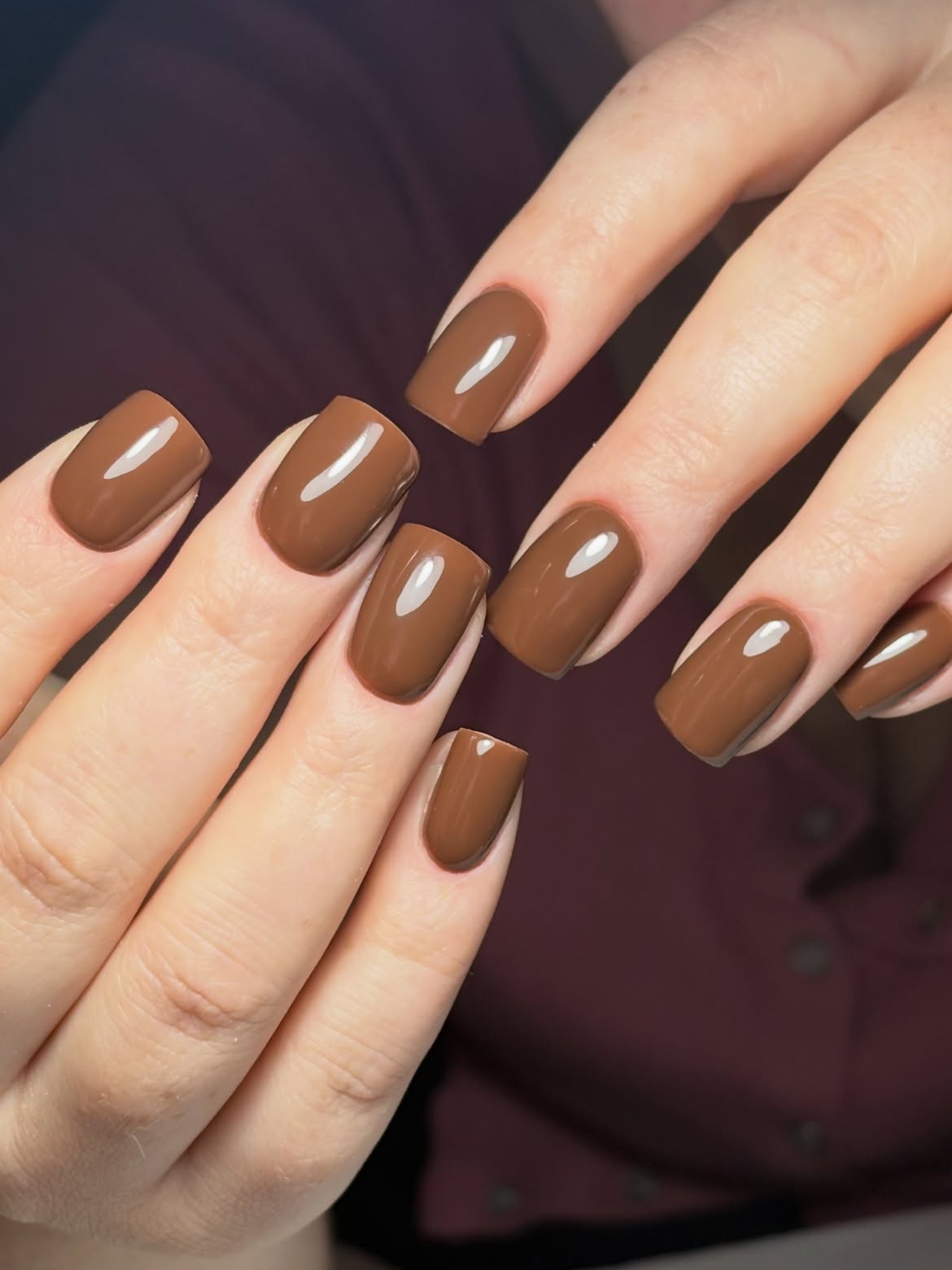 Rich Cocoa Brown Square Glossy Nails
