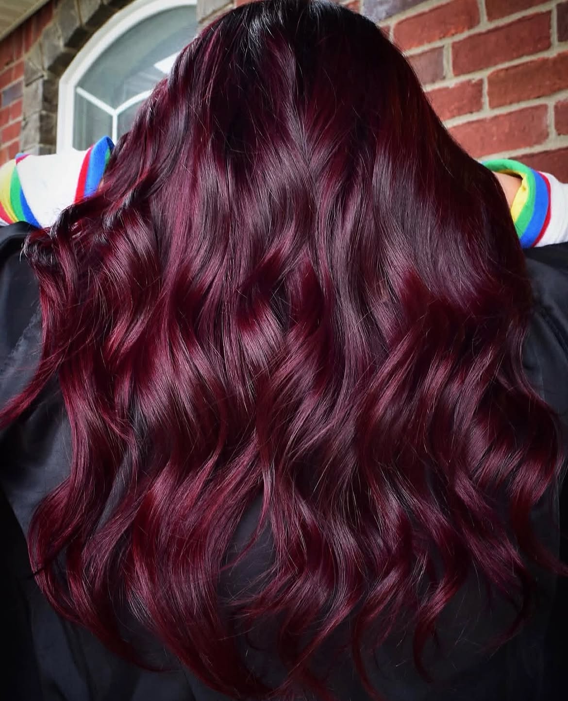 Rich Deep Burgundy Waves With Dark Roots